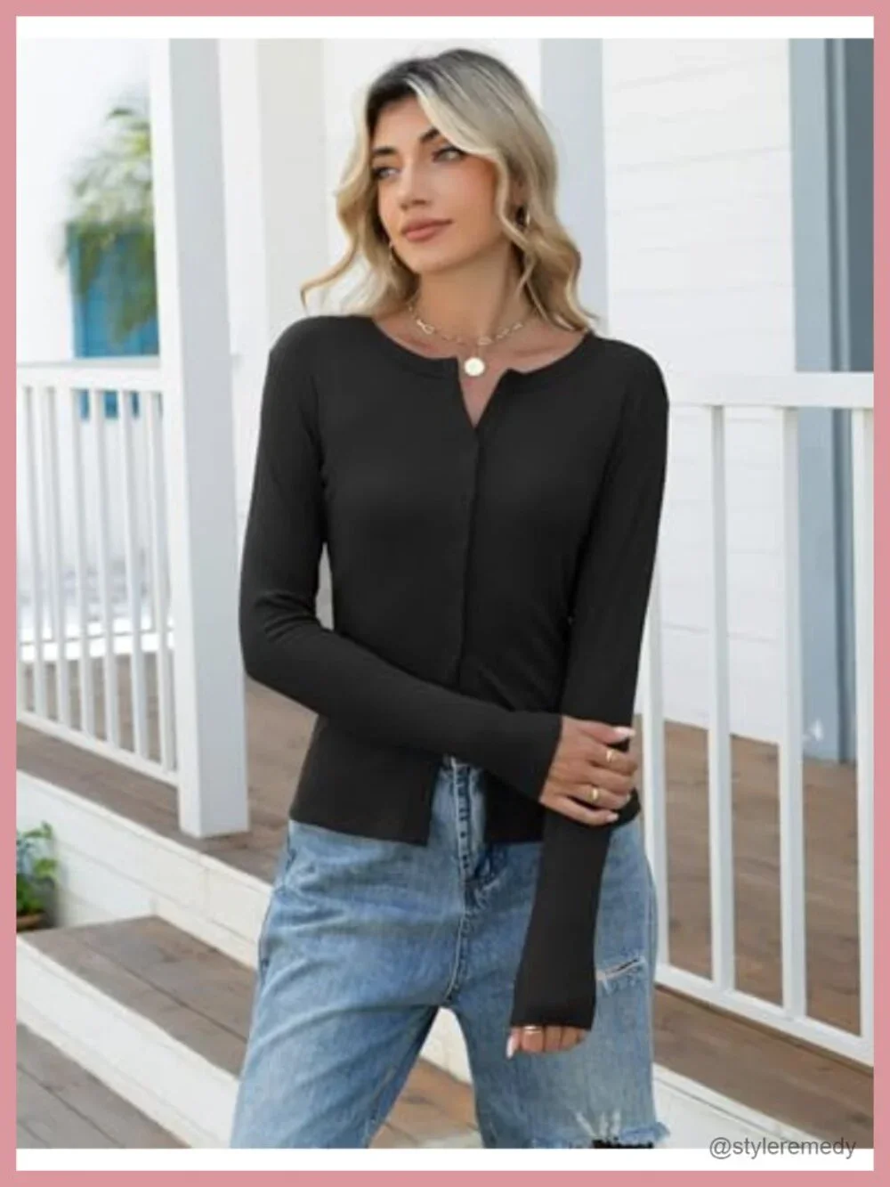 Ribbed Long Sleeve Button Down Cardigan Lightweight Going Out Sweater